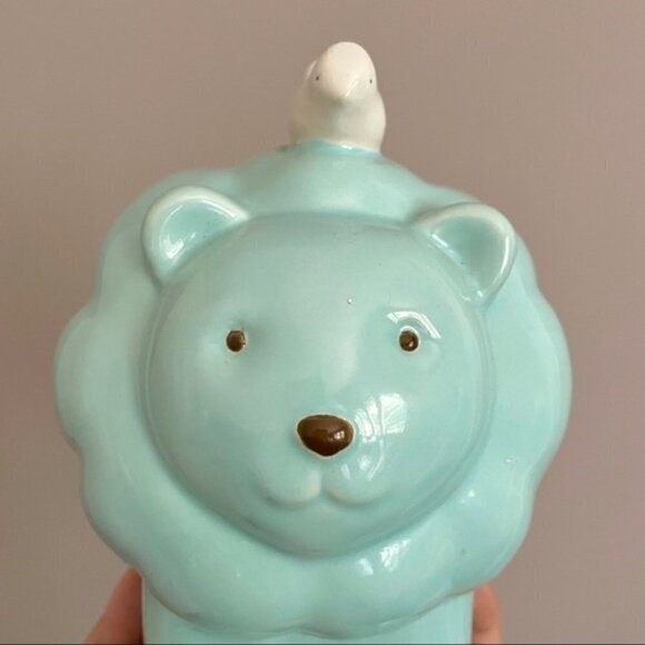 Pottery Barn Kids PBK Baby Blue Ceramic Lion Coin Bank - Picture 3 of 9